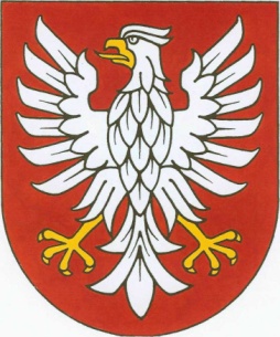 herb województwa mazowieckiego - biały orzeł bez korony na czerwonej tarczy